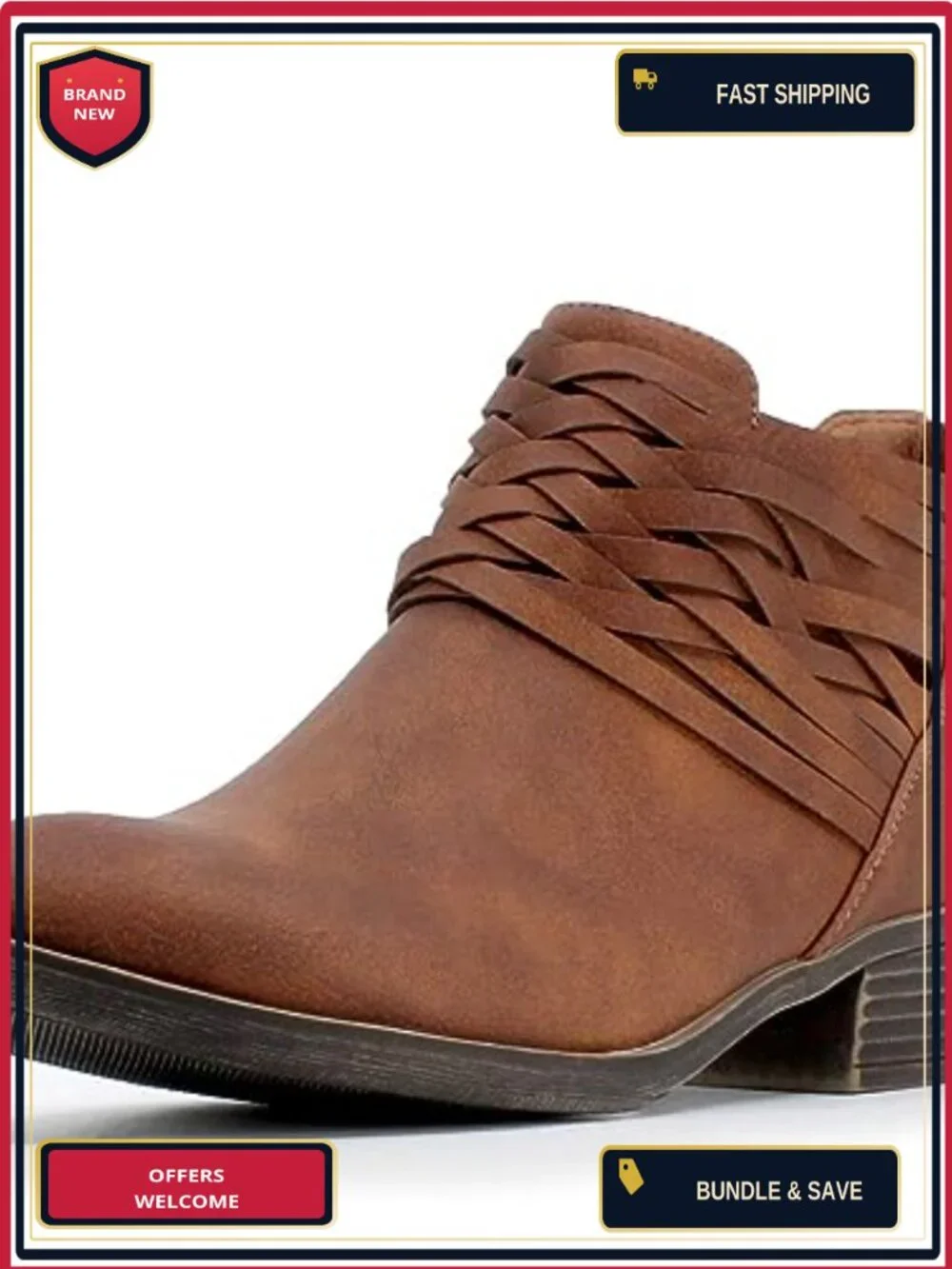 Nautica Vegan Leather/Suede Ankle Boots with Side Zipper, Low Heel, Heeled